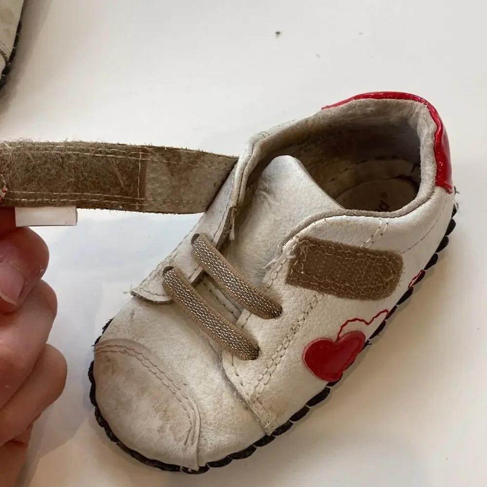 Pediped ORIGINALS® JAKE HEART Sz 18-24 Months Baby 5.5-6 Velcro White Red Hearts